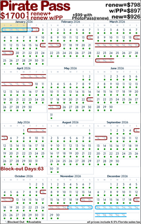 (New Window) 2026 W.Disney World Annual Pass blockout dates and cost; Pirate Pass(big)